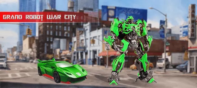 Transformer Fighting Superhero City