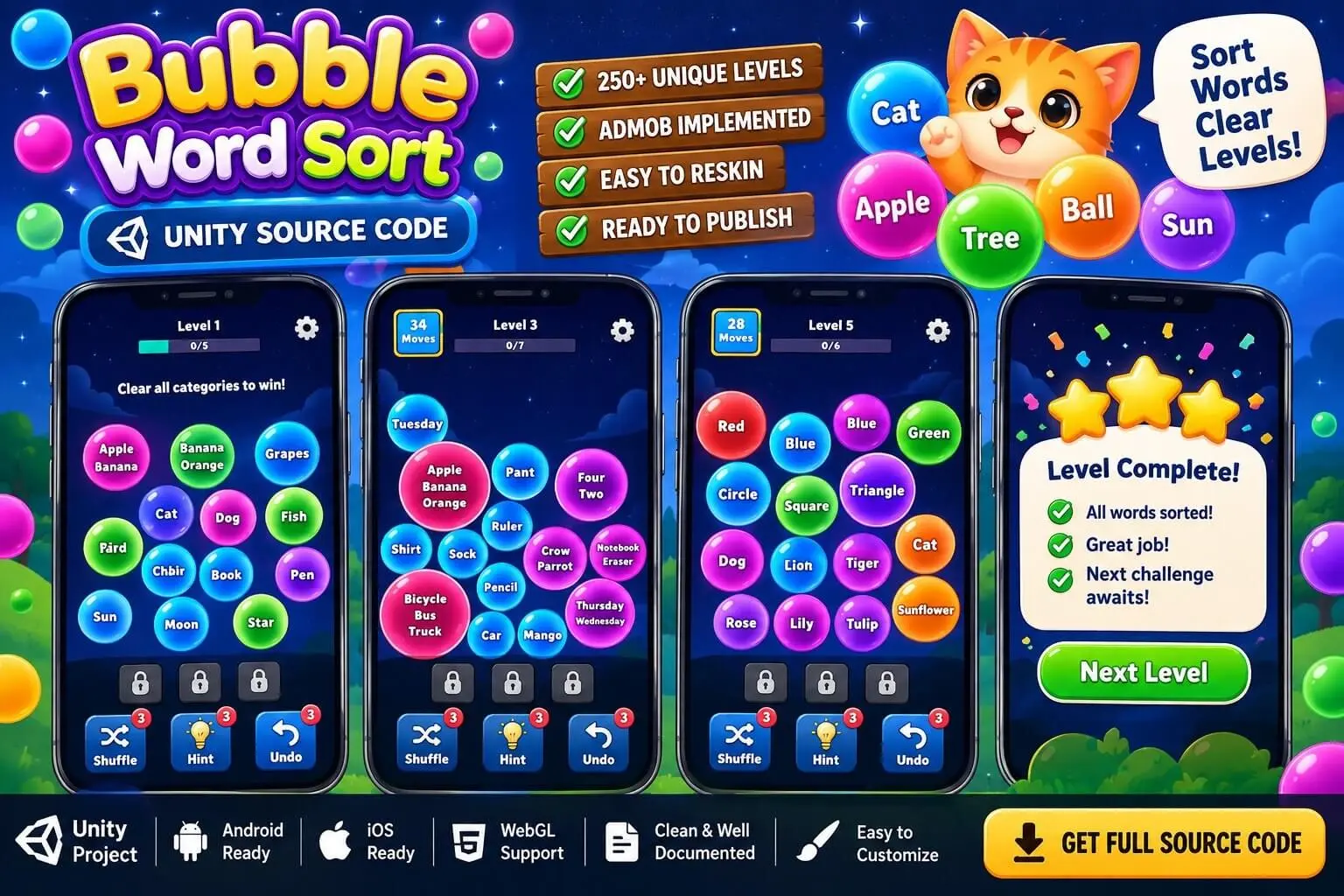 Bubble Word Sort – Unity Source Code screenshot 2