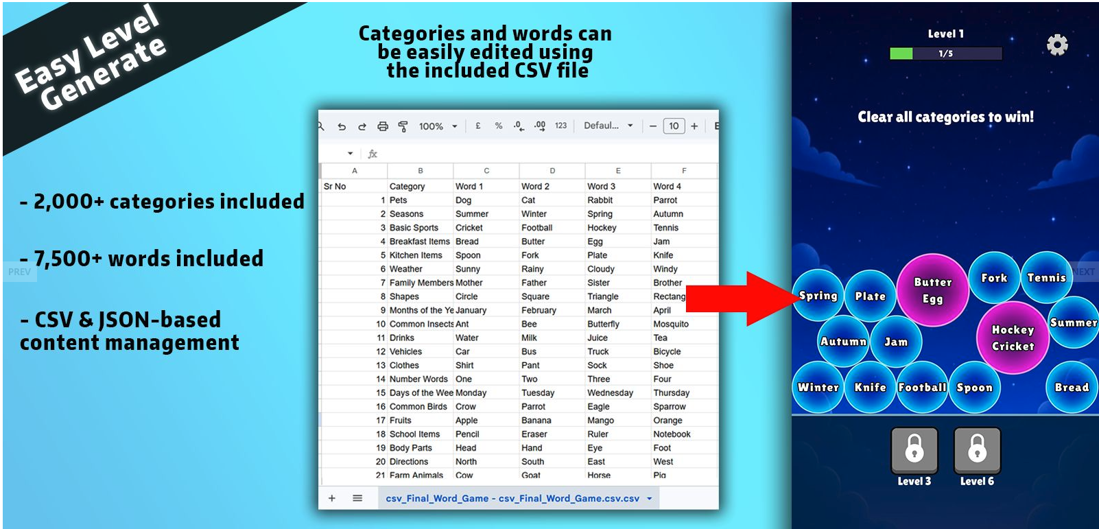 Bubble Word Sort Unity Source Code – Word Puzzle Sorting Game | SellUnitySourceCode.com screenshot 4
