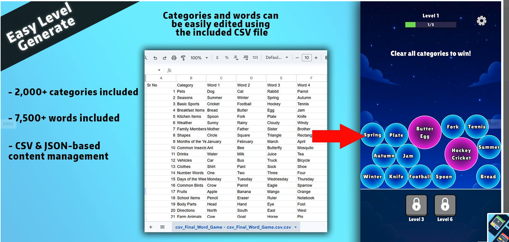 Bubble Word Sort Unity Source Code – Word Puzzle Sorting Game | SellUnitySourceCode.com screenshot 7