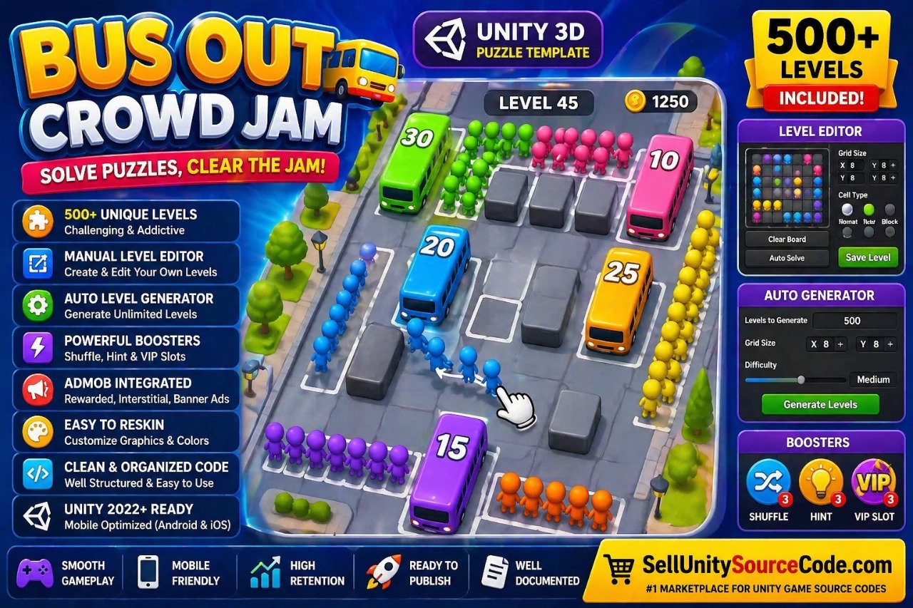 Bus Out Crowd Jam - Unity 3D Puzzle Template source code