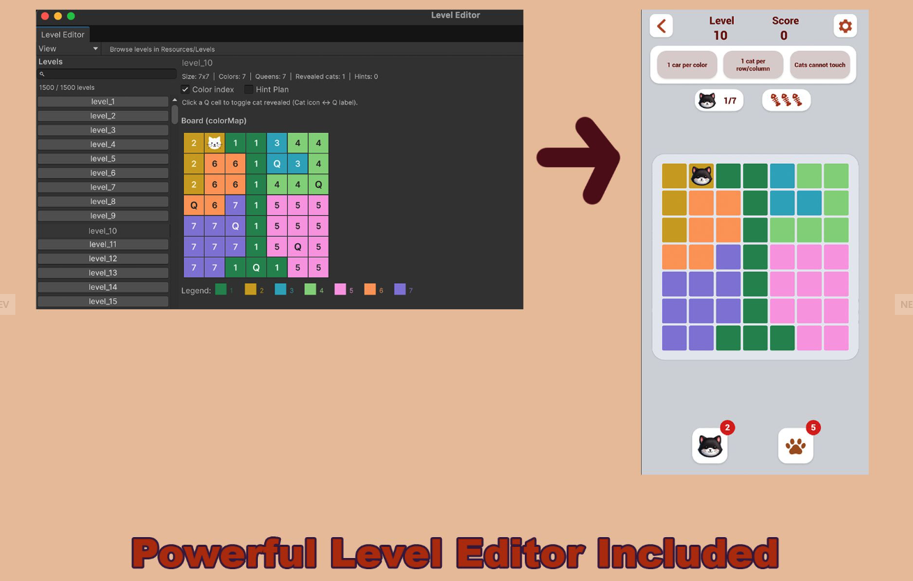 Catdoku Unity Source Code – 1500 Levels + Level Editor Logic Puzzle Game Template | sellunitysourcecode.com screenshot 4