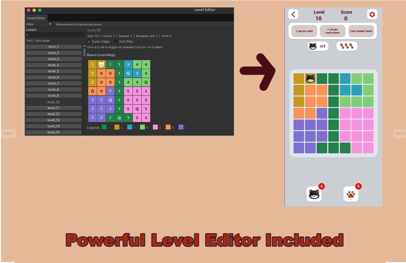 Catdoku Unity Source Code – 1500 Levels + Level Editor Logic Puzzle Game Template | sellunitysourcecode.com screenshot 9
