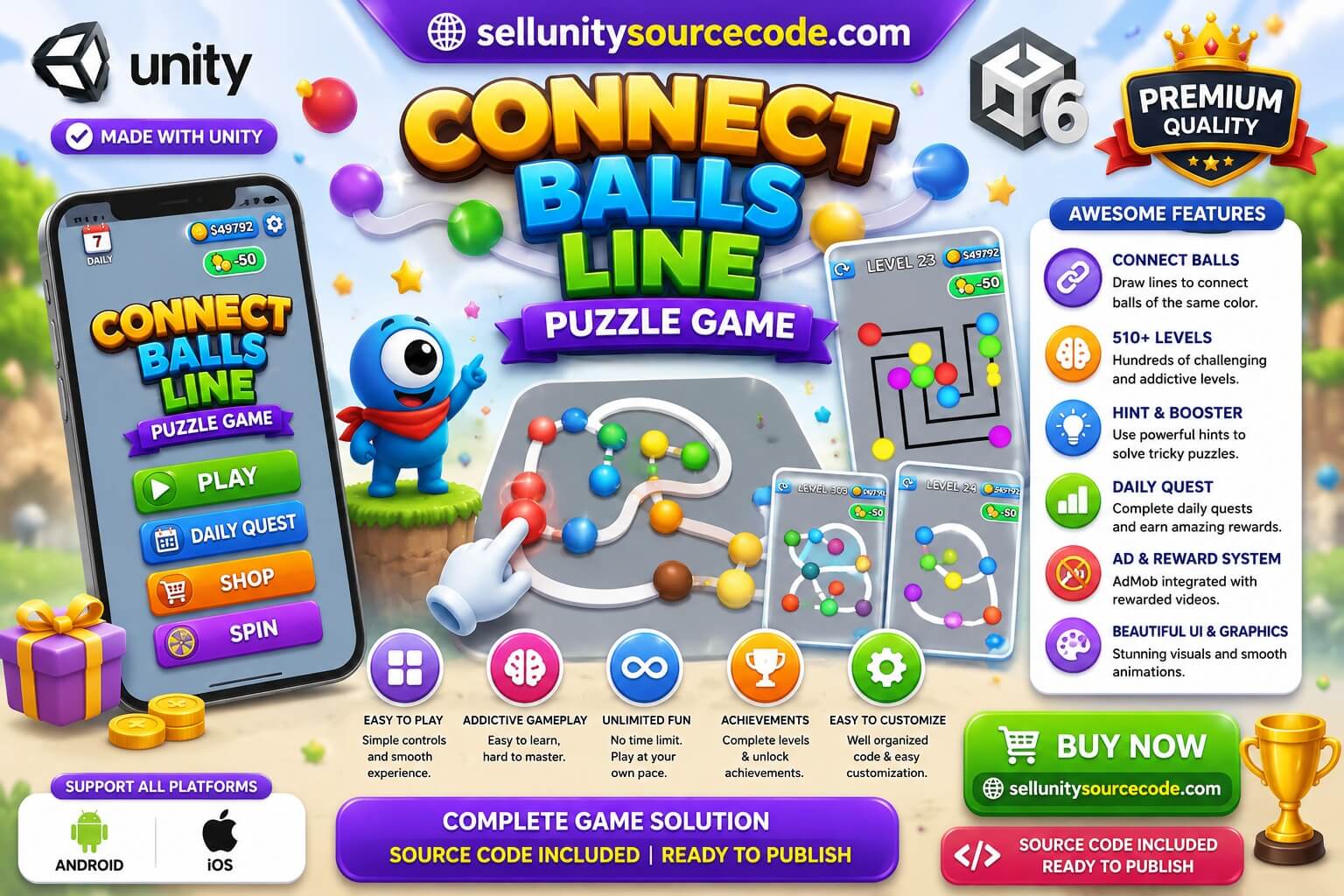 Connect Balls Line Puzzle Game Unity Source Code
