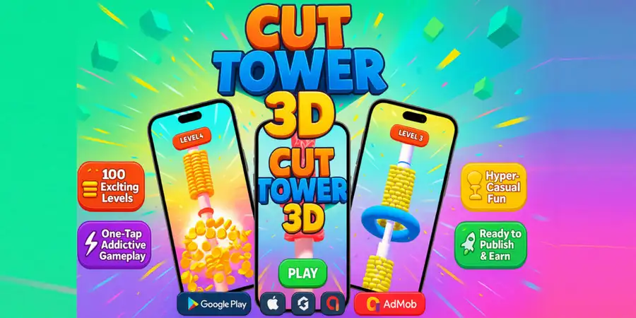 Cut tower 3d Hyper Casual Game source code
