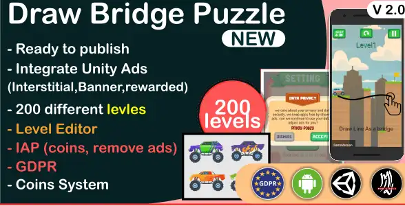 Draw Bridge Puzzle, Car Bridge SellUnitySourceCode source code