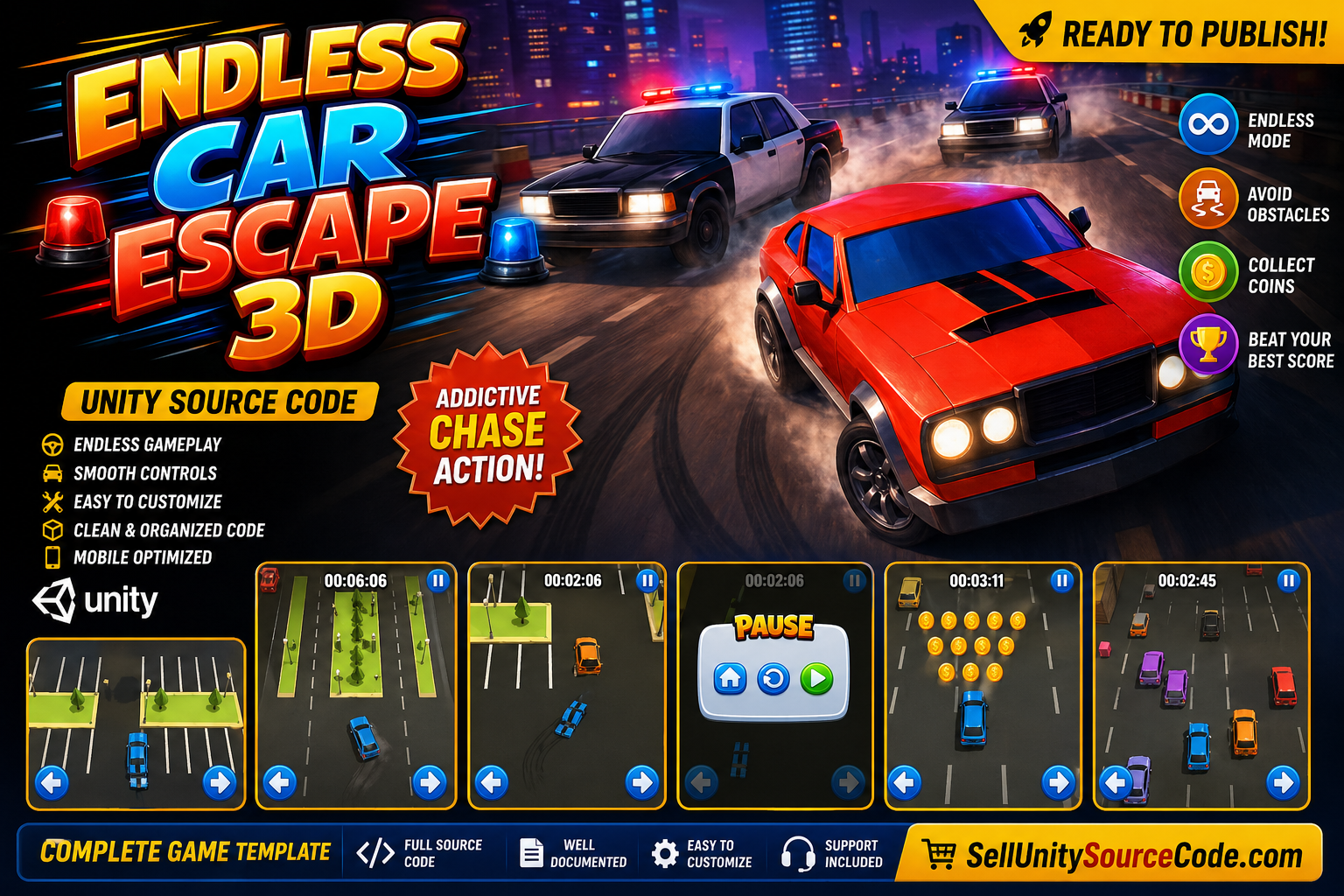 Endless Car Escape 3D | Casual Game source code