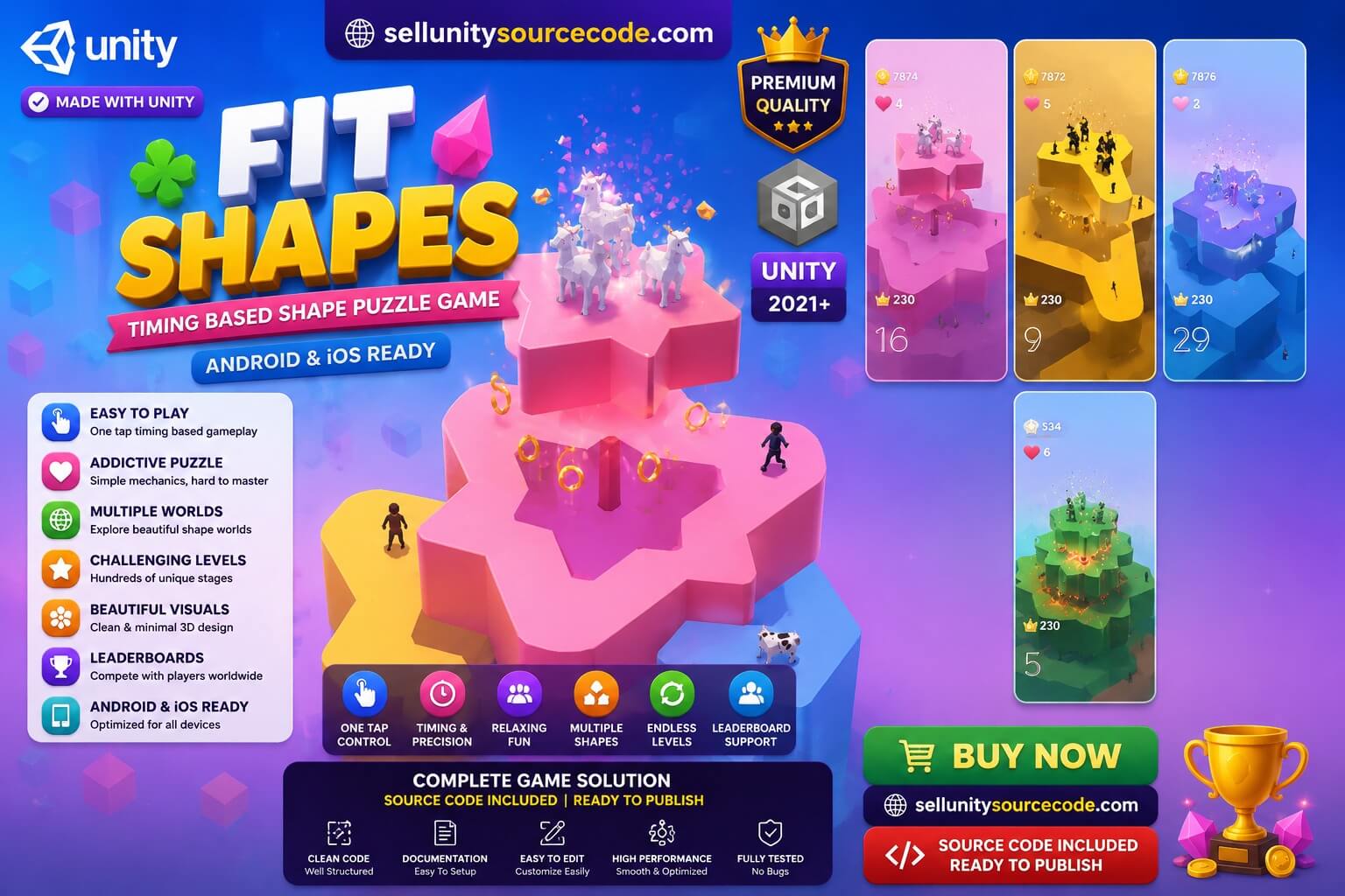 Fit Shapes Unity Source Code – Timing Based Shape Puzzle Arcade Game Template (Android &amp; iOS) source code