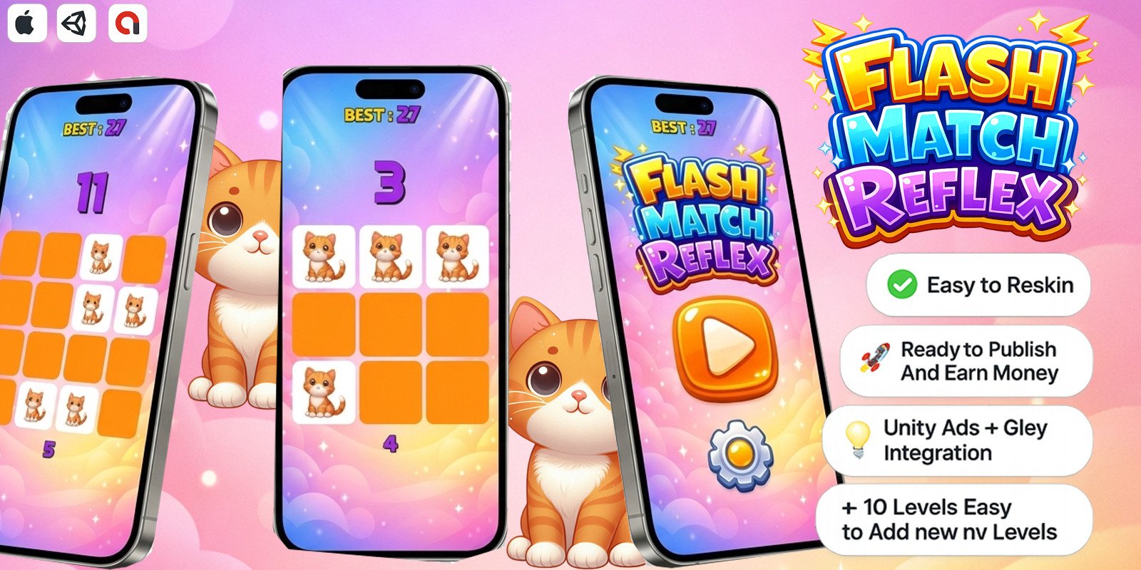 Flash Match Reflex - Hyper Casual Mobile Game source code