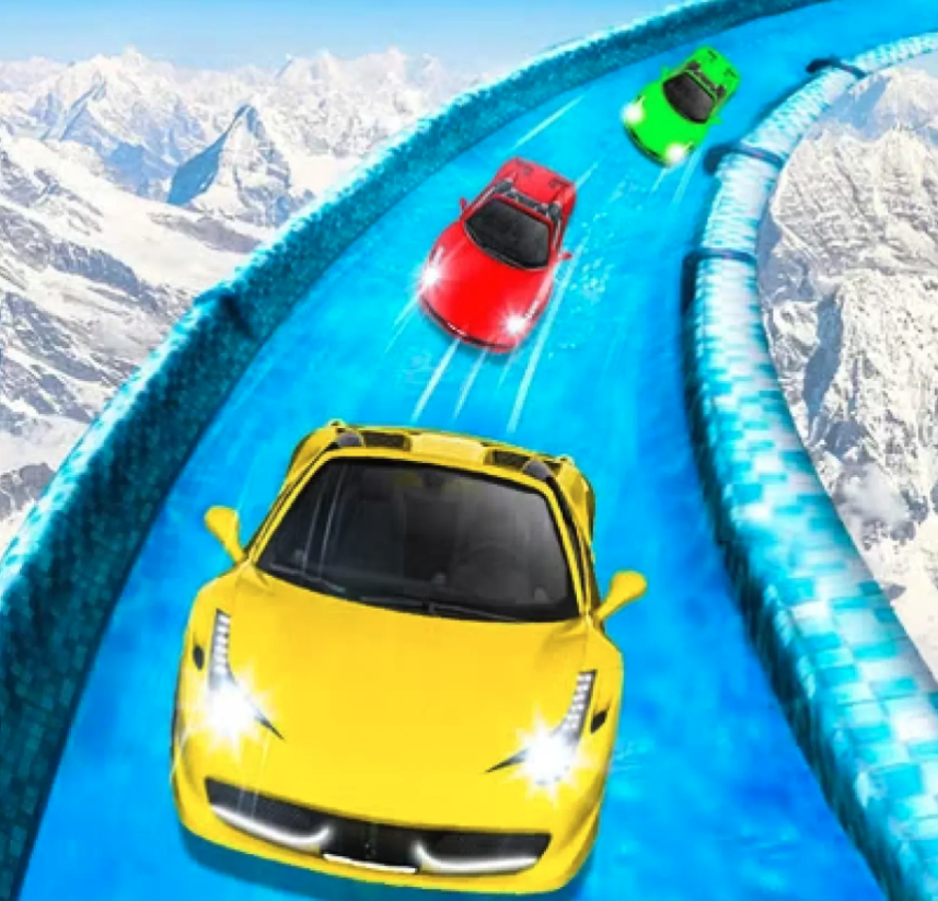 Frozen Water Slide Car Race - Aqua Park Adventure