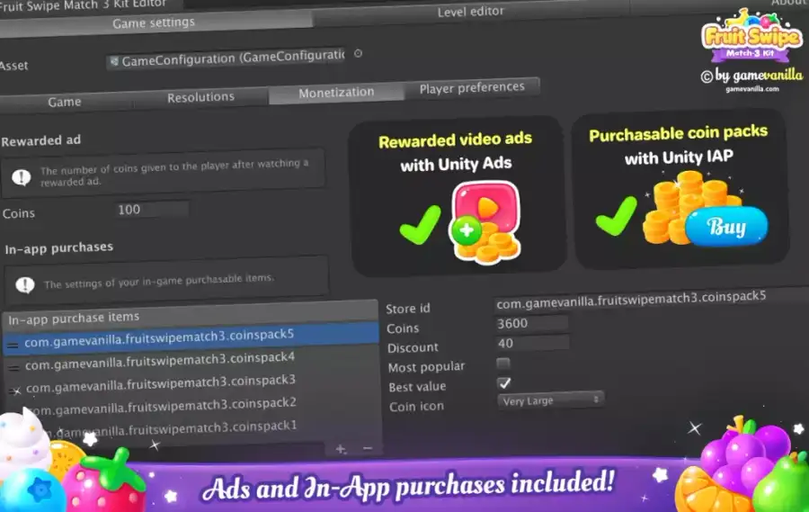 Fruit Swipe Match 3 Kit SellUnitySourceCode screenshot 4