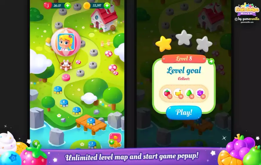 Fruit Swipe Match 3 Kit SellUnitySourceCode screenshot 5