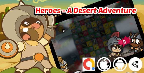 Heroes - A Desert Adventure Unity Match 3 Game Project with Admob ad for Android and iOS source code