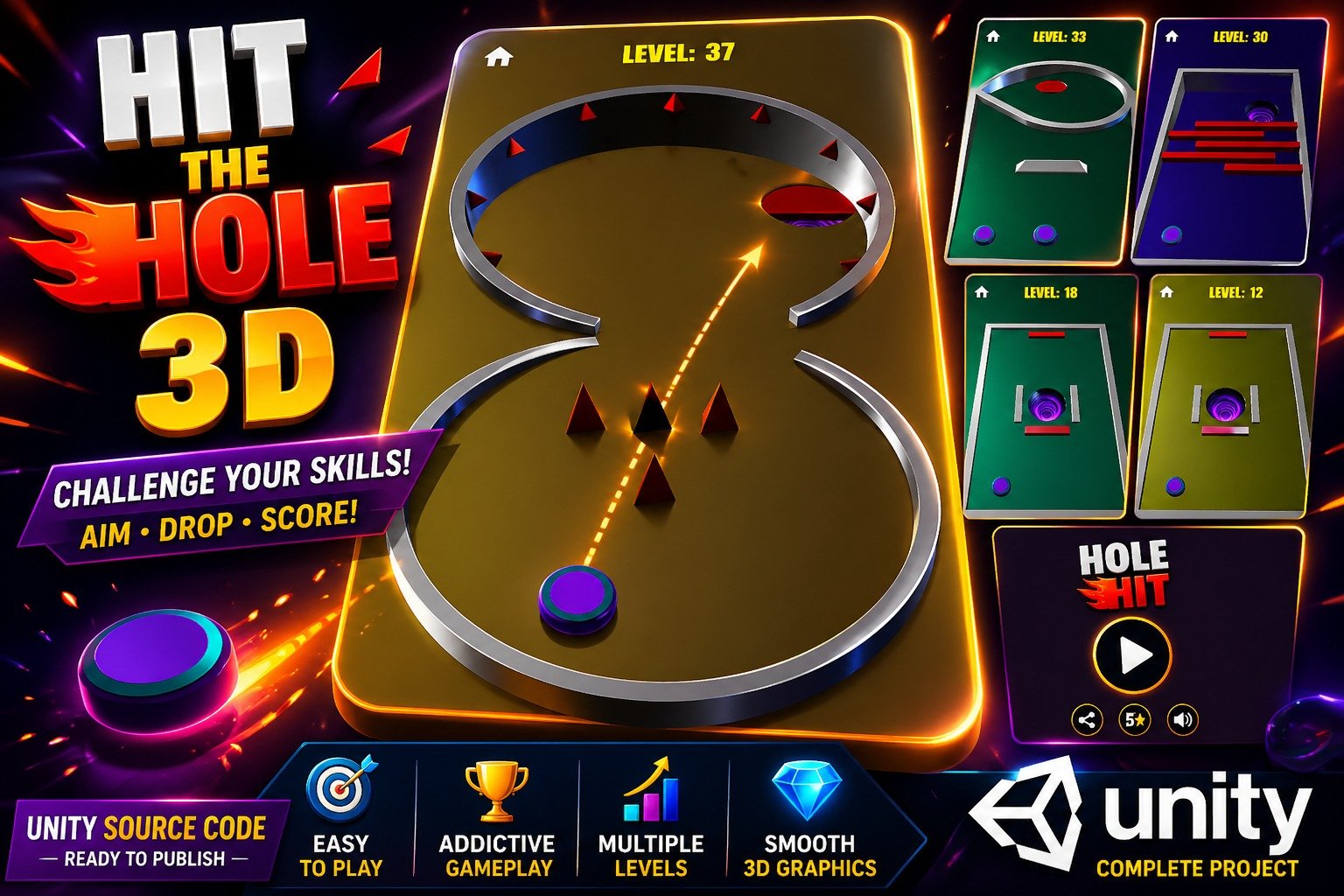 Hit The Hole 3D - Unity Source Code