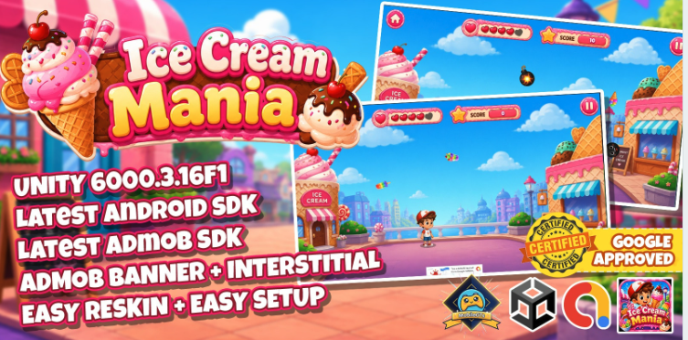 Ice Cream Mania - Unity Admob - Easy Reskin source code
