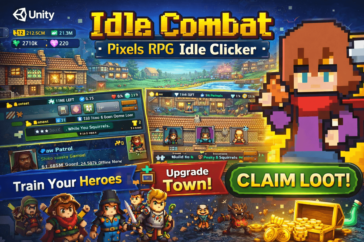 Idle Combat: Pixels – Retro RPG & Idle Clicker Unity Source Code