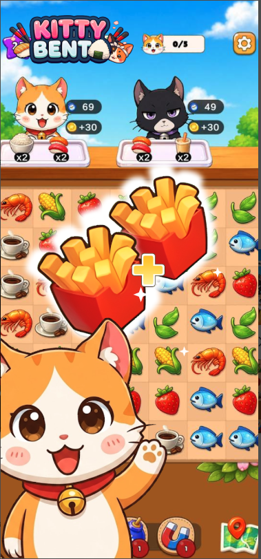 Kitty Bento Unity Source Code – Cute Food Matching Puzzle Game | SellUnitySourceCode.com screenshot 2