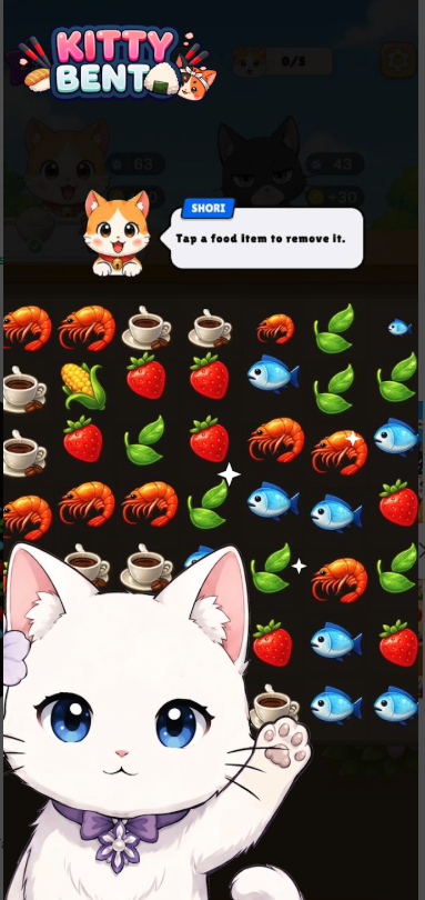 Kitty Bento Unity Source Code – Cute Food Matching Puzzle Game | SellUnitySourceCode.com screenshot 4