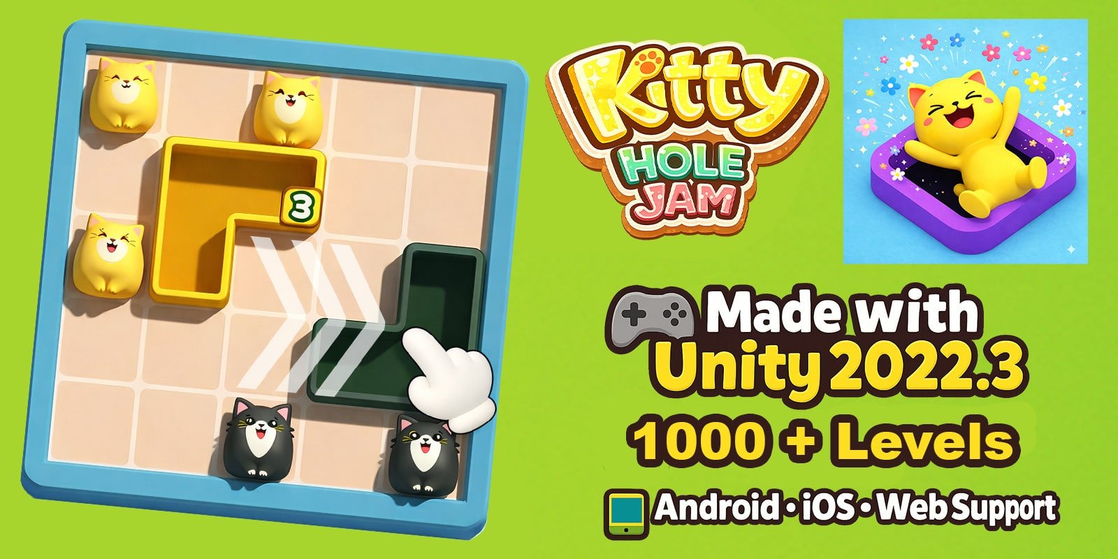 Kitty Hole Jam Unity Source Code – 1000+ Levels Premium Cat Puzzle Game screenshot 5