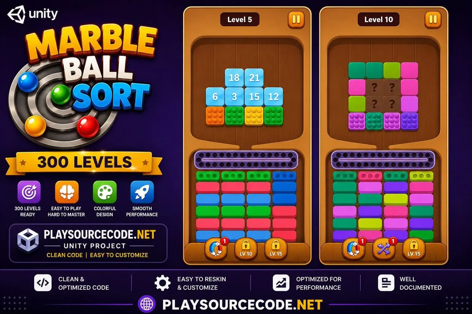 Marble Ball Sort Unity Source Code – Color Sorting Puzzle Game with Level Editor screenshot 2