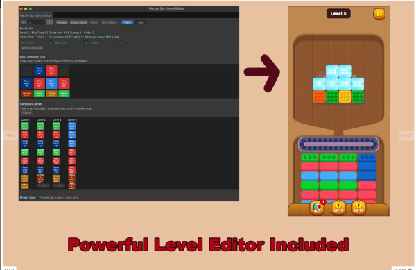 Marble Ball Sort Unity Source Code – Color Sorting Puzzle Game with Level Editor screenshot 5