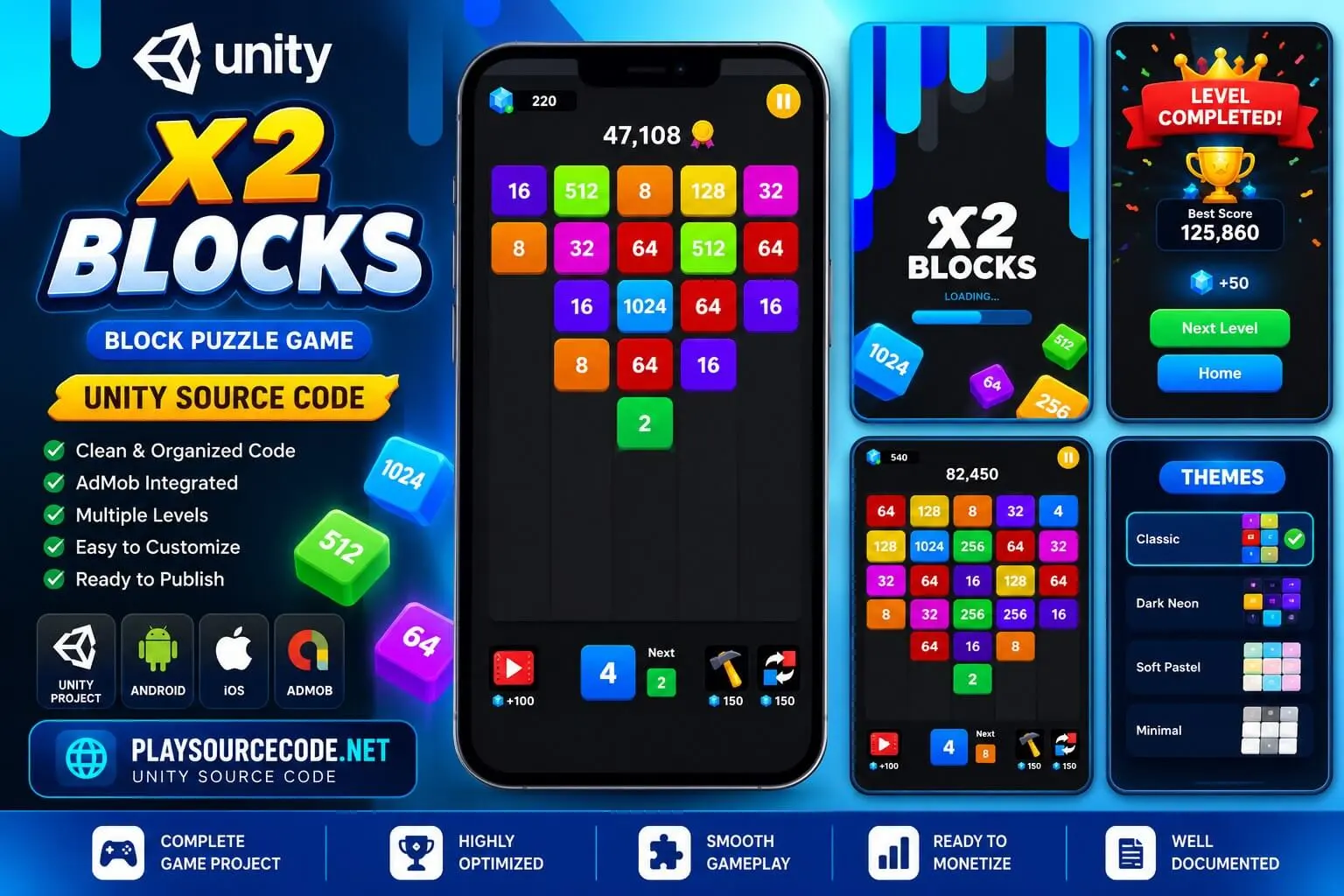 Merge Block Number Unity Source Code – Endless 2048 Merge Puzzle Game source code