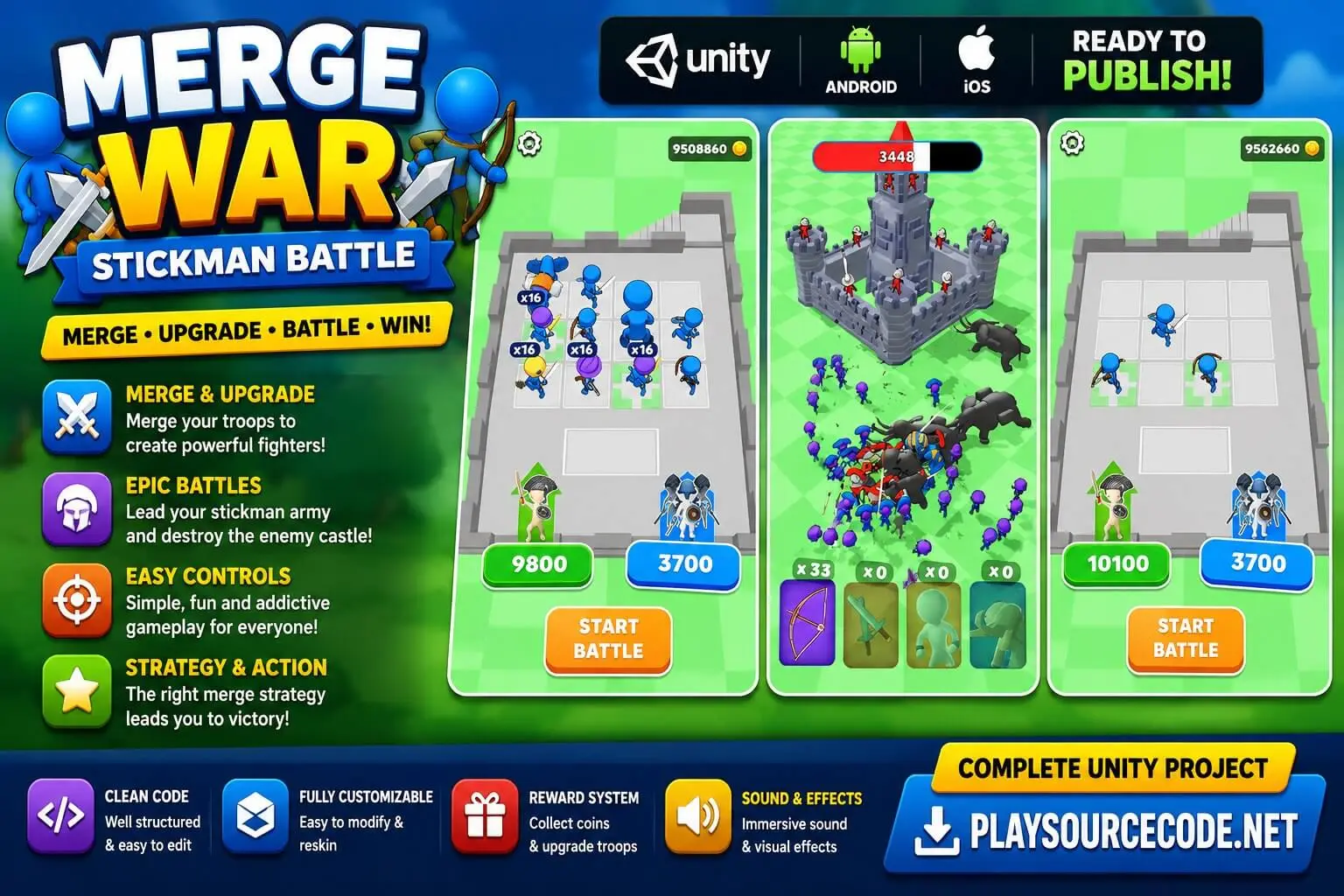 Merge War: Stickman Battle Unity Game Source Code – Merge Strategy War Game source code