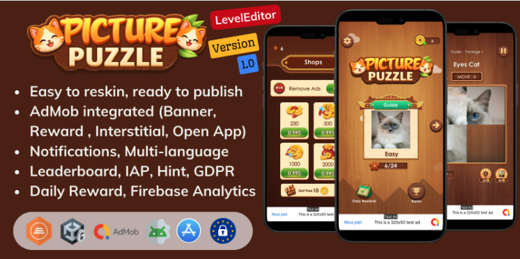 Picture Sliding Puzzle Unity Source Code – Complete Sliding Image Puzzle Game | SellUnitySourceCode.com screenshot 2