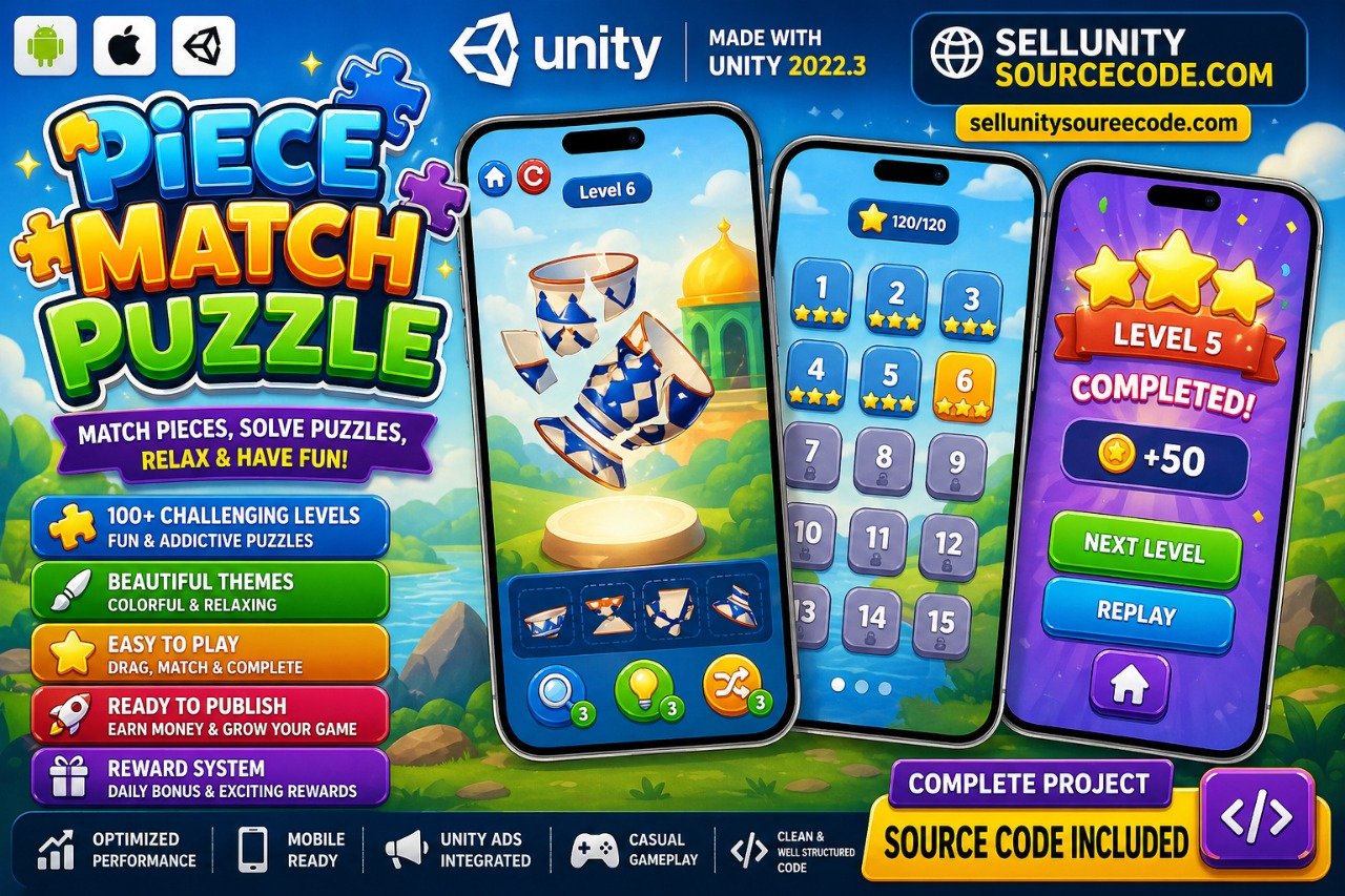 Piece Match Puzzle - Casual Mobile Game Unity source code
