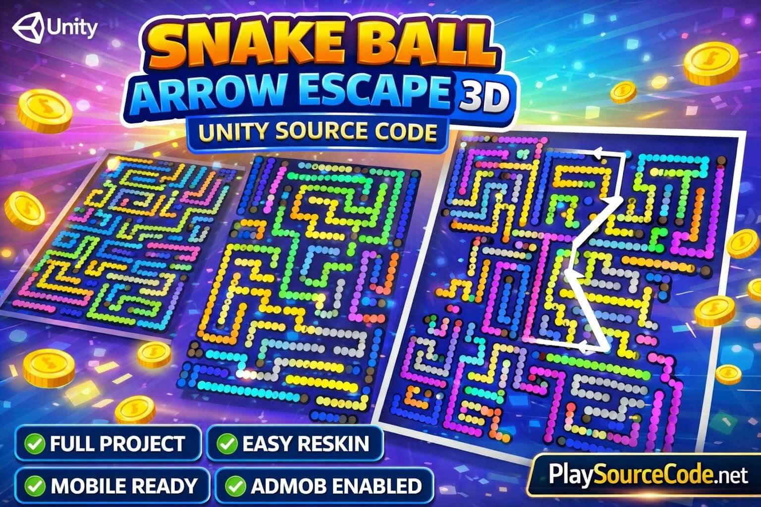 Snake Ball Arrow Escape 3D Game Unity Source Code source code