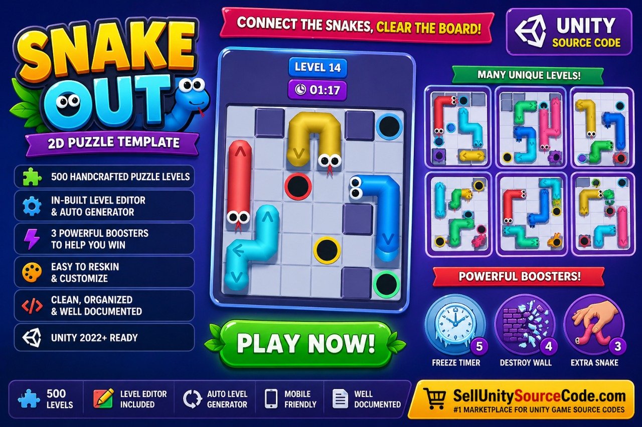 Snake Out | Unity 2D Puzzle Template + Editor source code
