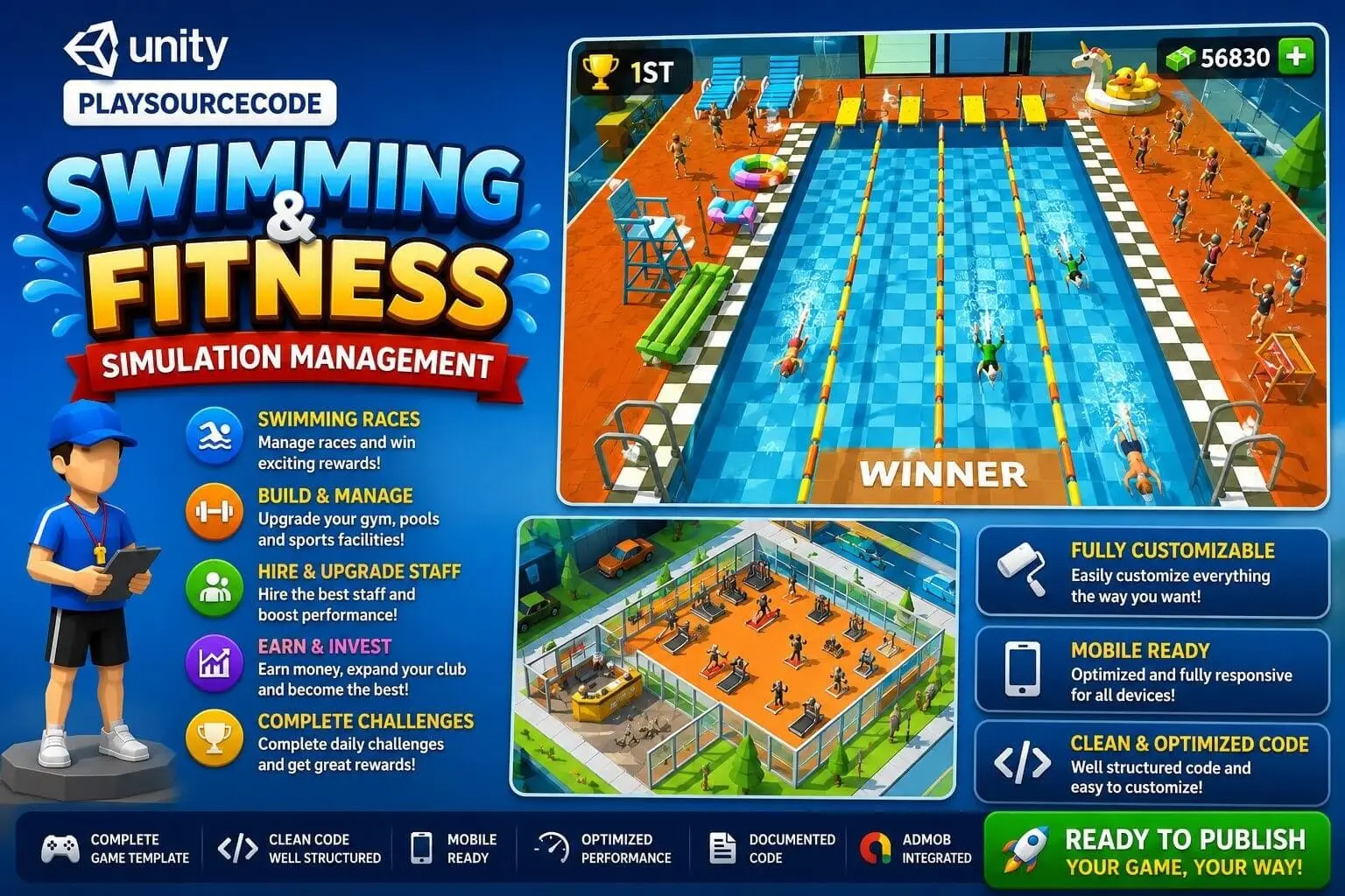 Swimming fitness simulation Unity Source code