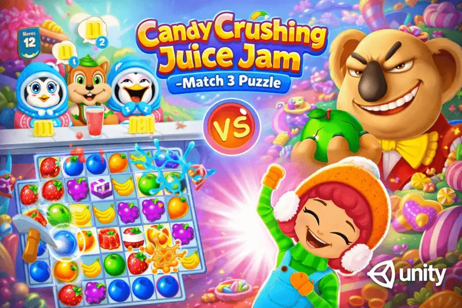 Candy Crushing Juice Jam: Classic Match-3 Puzzle Unity Source Code (200 Levels)