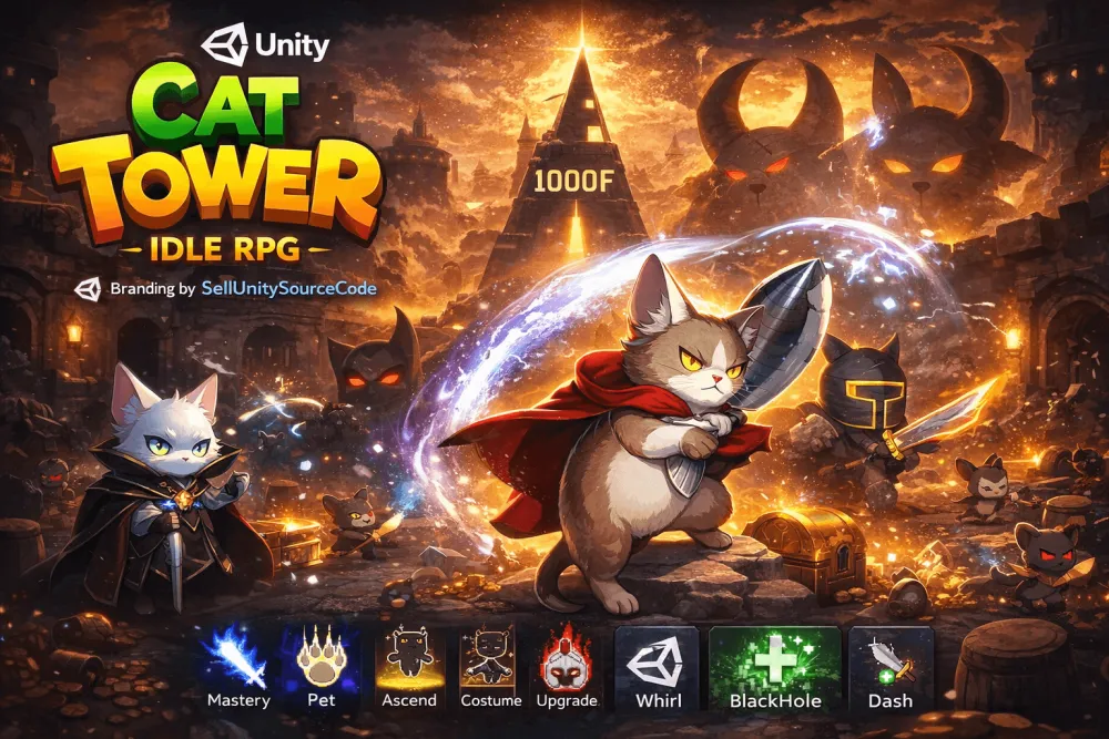 Cat Tower: Idle RPG Unity Source Code – Tap Combat & Pet System
