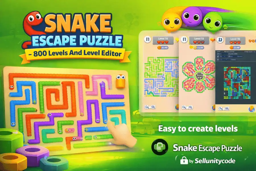 Snake Escape Puzzle: 800 Levels &amp; Level Editor Unity Source Code