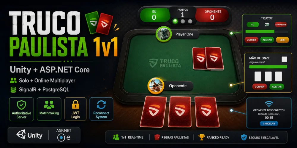 🃏 Truco Paulista 1v1 - Unity + ASP.NET Core Multiplayer Source Code