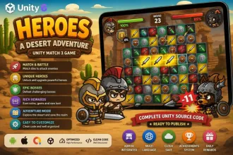 Heroes Match 3 RPG Unity Source Code – Adventure Battle Puzzle Game source code