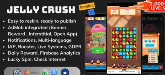 Jelly Crush Unity Source Code – Match 3 Puzzle Game with 2000 Levels | SellUnitySourceCode.com source code
