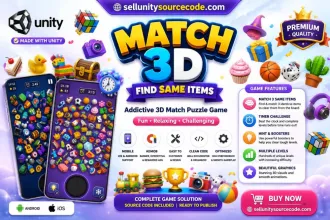 Match 3D Puzzle Game Source Code for Unity – Complete Mobile Puzzle Template for Android &amp; iOS source code