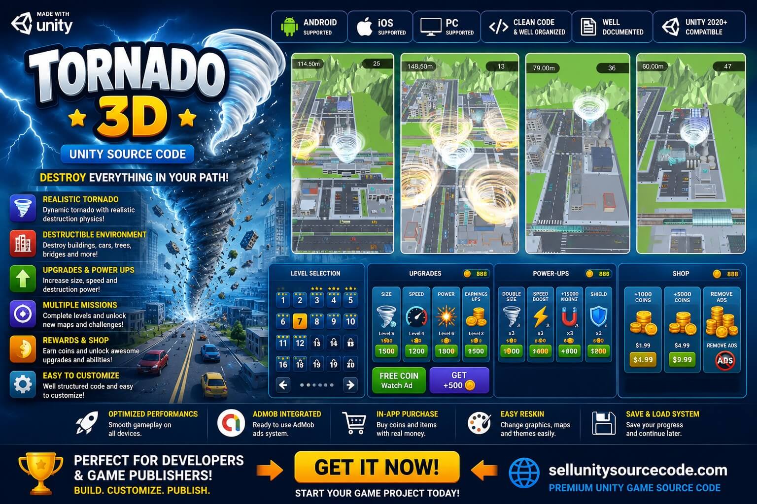 Tornado Unity Source Code – Addictive City Survival Arcade G