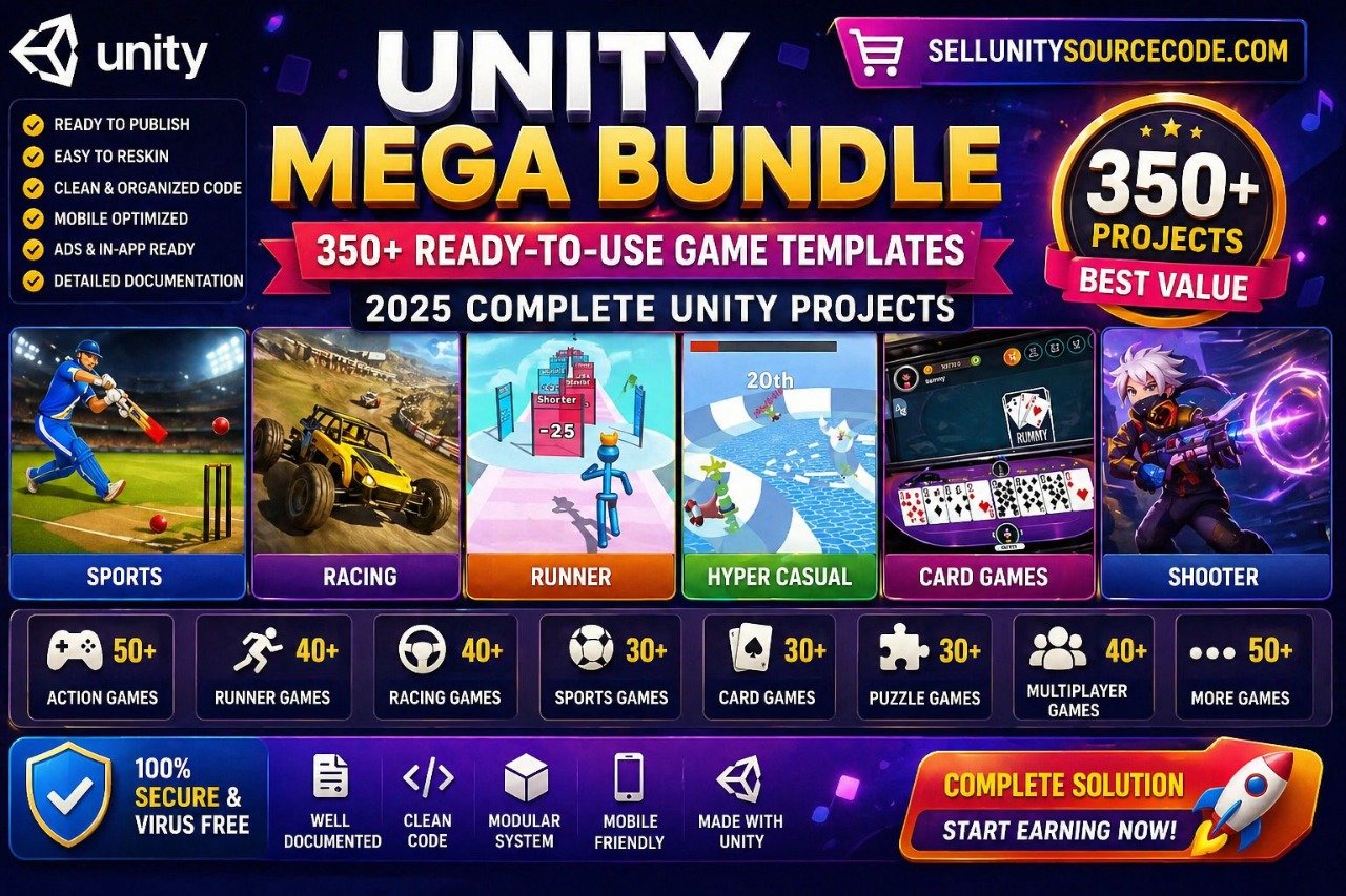 Unity Mega Bundle: 350+ Ready-to-Use Game Templates – 2025 Complete Unity Projects – SellUnitySourceCode.com source code