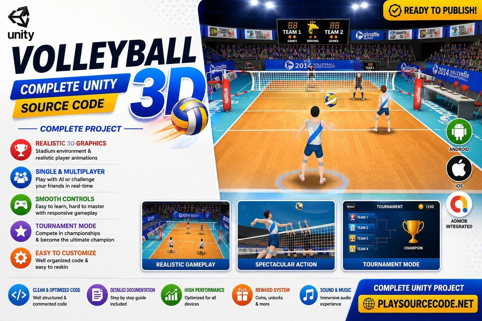 Volleyball 3D Multiplayer – Complete Unity Source Code source code