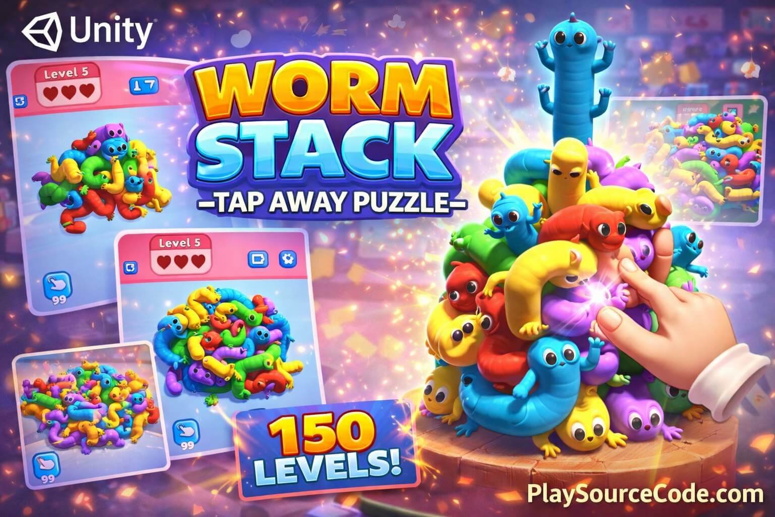 Worm Stack: Tap Away Puzzle Unity Source Code | 3D Logic & Rotation Maze source code