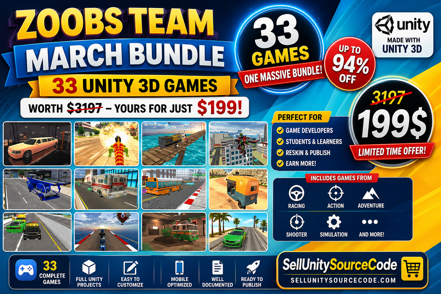 Zoobs Team March Bundle: 33 Unity 3D Games Worth $ SellUnitySourceCode source code