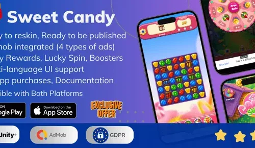 Sweet Candy Match 3 Game SellUnitySourceCode 