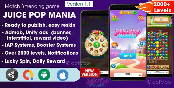 Juice Pop Mania – Match 3 Game Unity Project