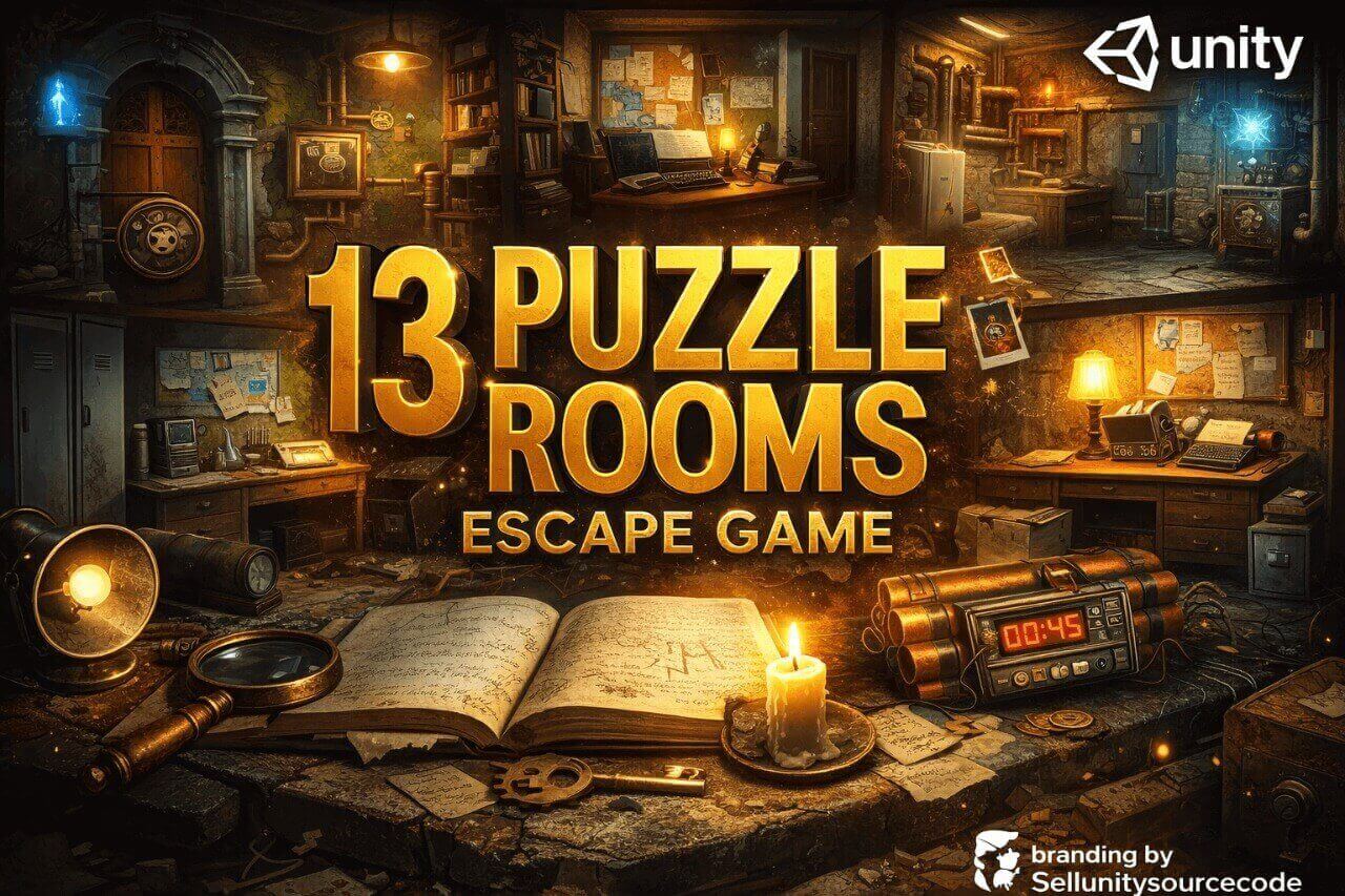 13 Puzzle Rooms Escape Game Unity Source Code – Ready to Publish Puzzle Game