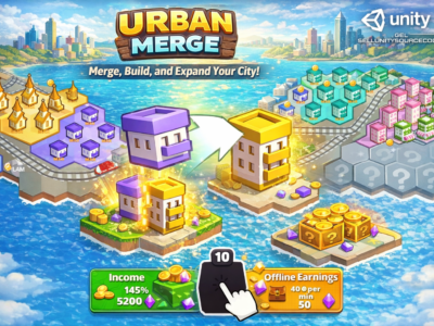 Urban Merge gameplay showing city expansion and house merging