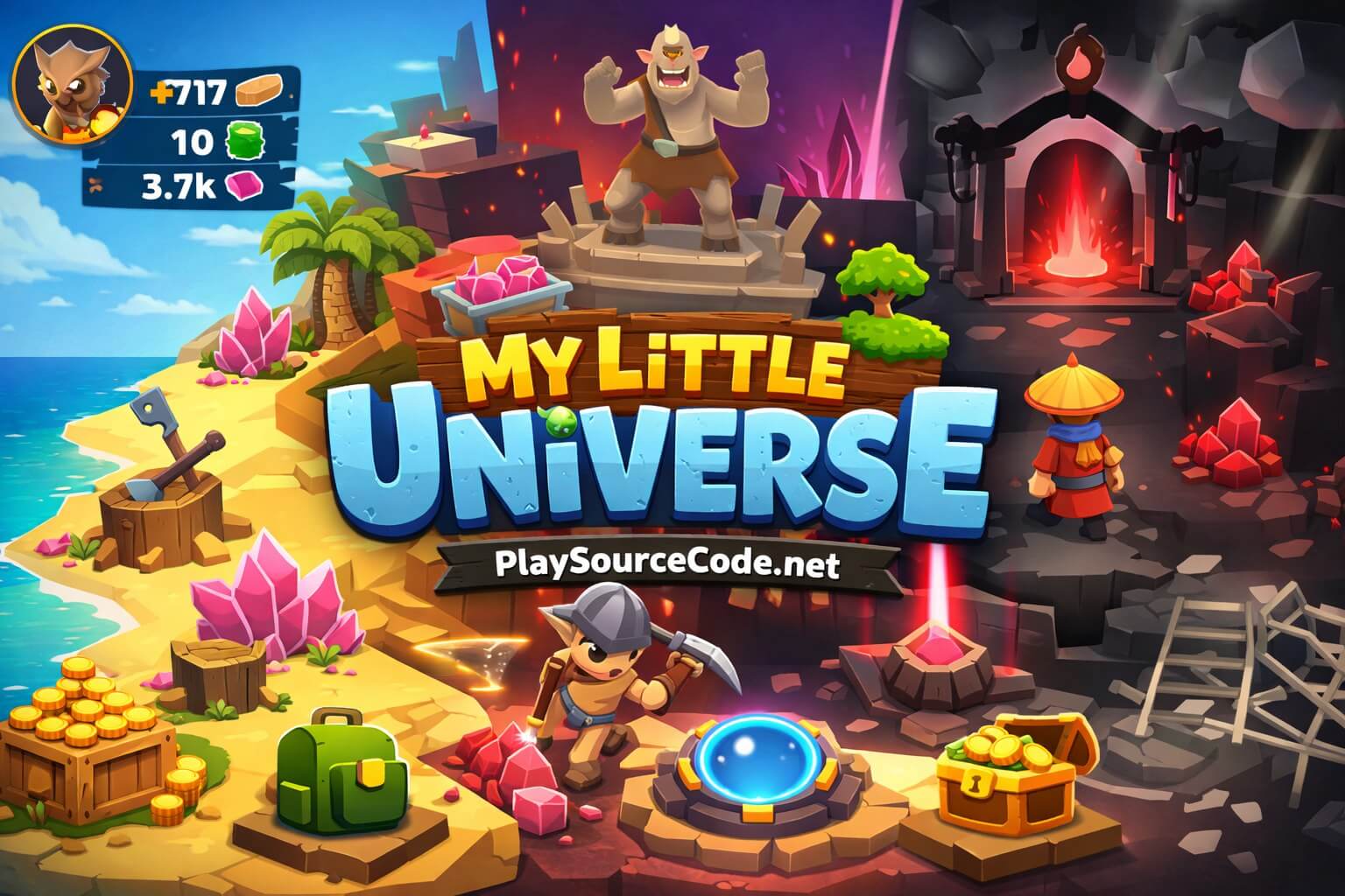My Little Universe Unity game gameplay showing resource gathering and crafting