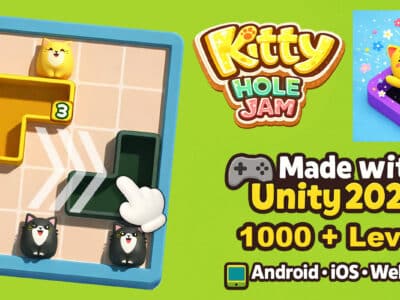 Kitty Hole Jam gameplay showing cat sliding puzzles and level selection